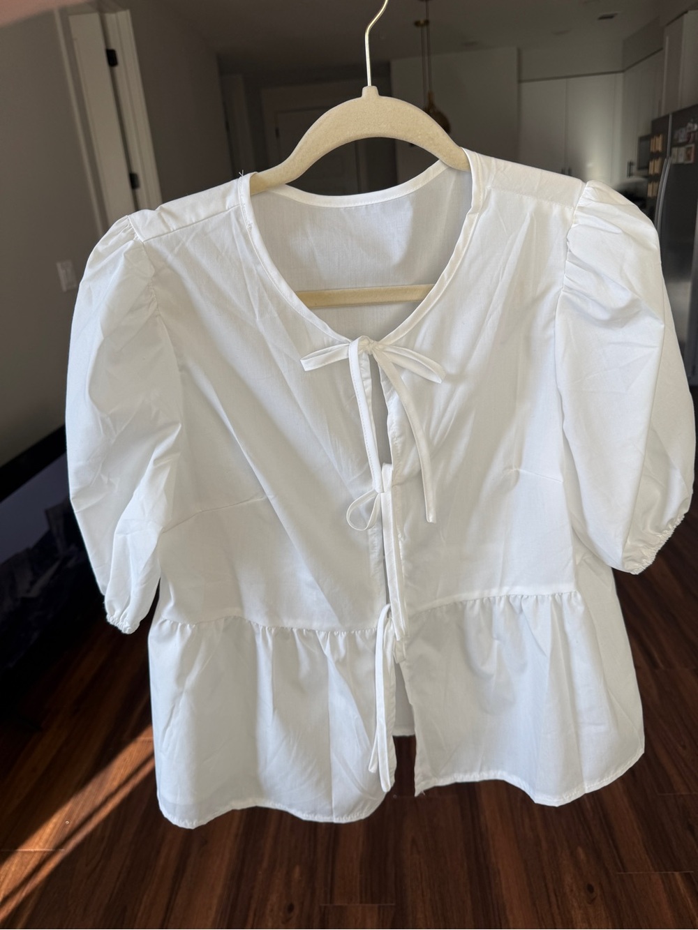 White Tie-Front Peplum Top